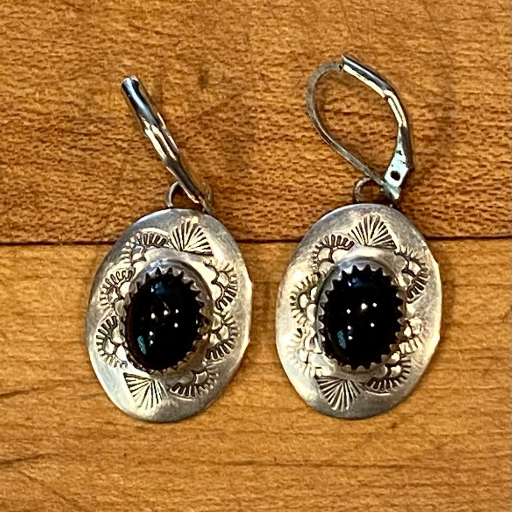 Sterling silver, onyx Native American earrings